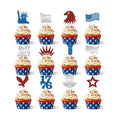 24Pcs Independence Day Cupcake Toppers, Glitter 4th of July Cake Decoration