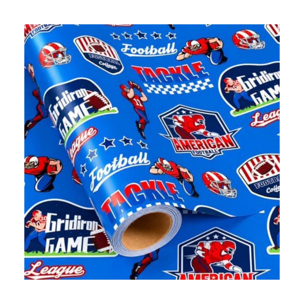 Yarcony Football Wrapping Paper, Vintage Football Gridiron Game Gift Wrapping Paper for Birthday, Sports Themed Party, Super Bowl, Kids Birthday, Holiday, Fathers Day (17 In x 16.5 Ft, Mini Roll)