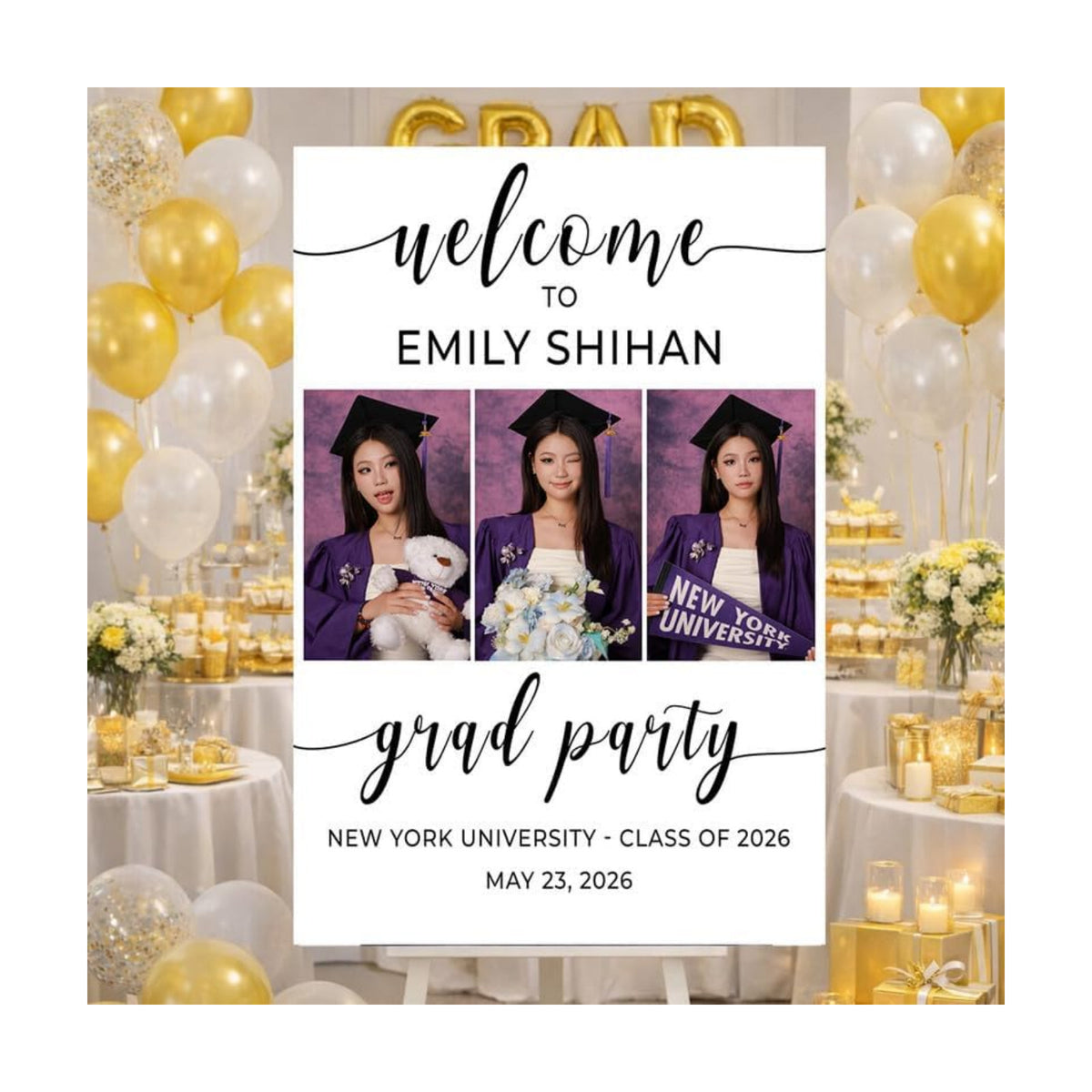Personalized 2026 Graduation Party Welcome Sign With Color and Photos, Grads Decor, Class of 2026 Graduation Party Poster, Custom Graduation Party Sign