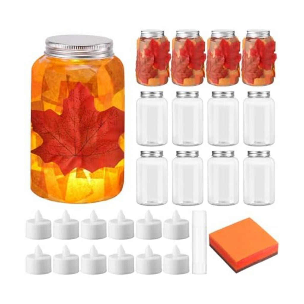 Qinyoung 12 Pcs Fall Crafts Maple Leaves Mason Jars with LED Candle Light