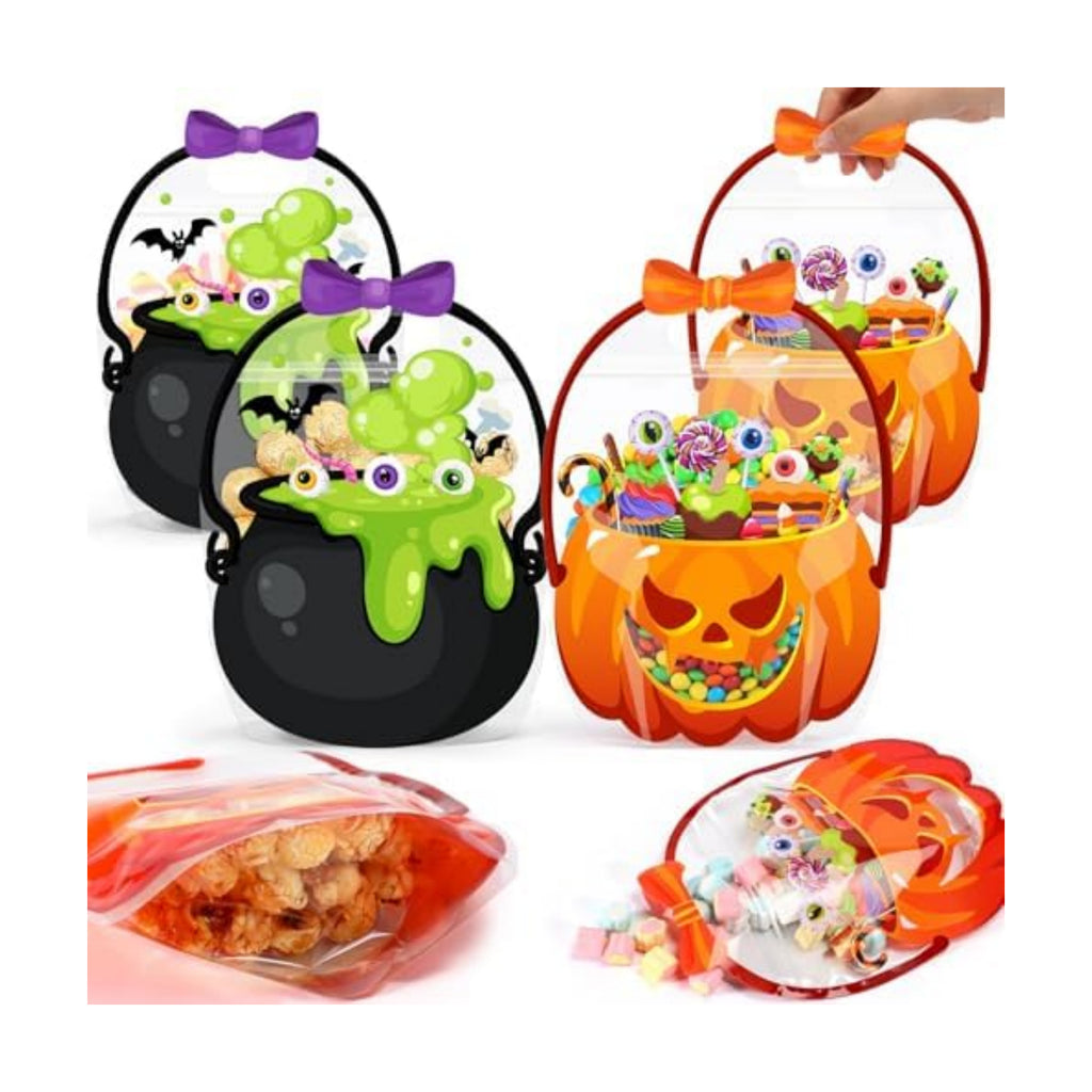 Fuutreo 24 Pcs Halloween Treat Bags with Handle, Pumpkin Witch Cauldron