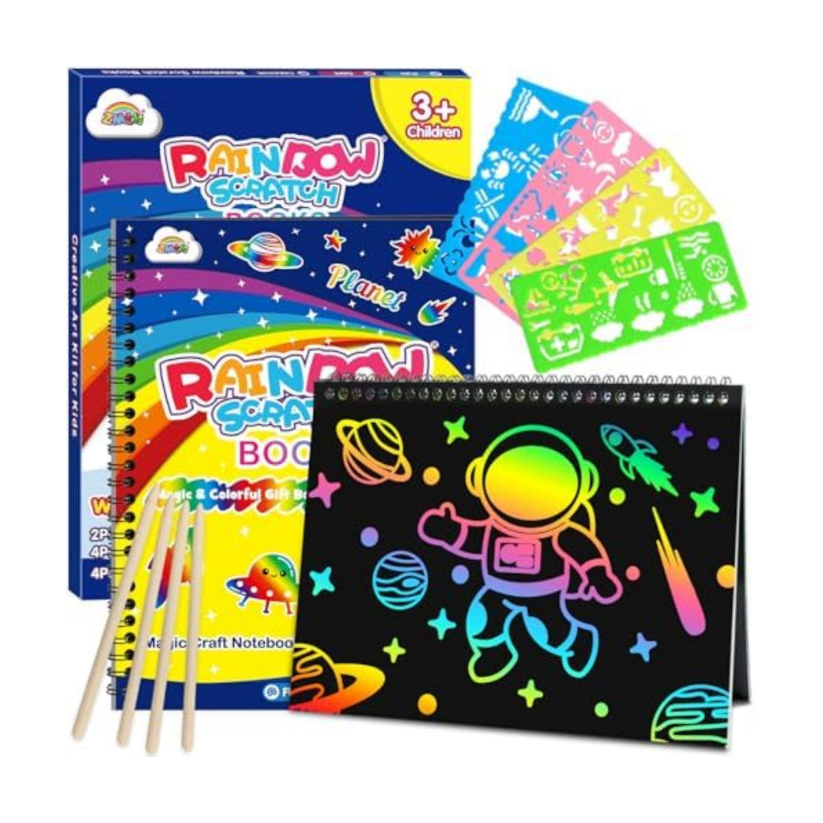 ZMLM Scratch Paper Art-Crafts Gift: 2 Pack Rainbow Notebooks Supplies Toys