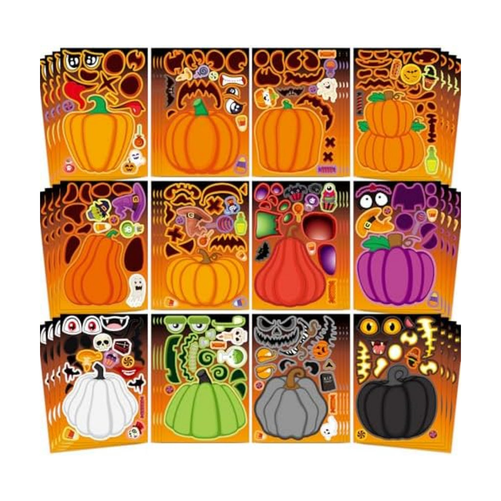 48 Sheets Pumpkin Face Stickers Kids Halloween Party Favors Crafts