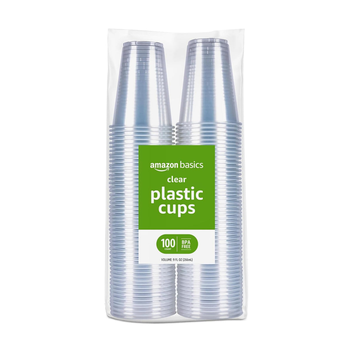 Amazon Basics Small Disposable Clear Plastic Cups, 9oz, 100 Count (Pack of 6)