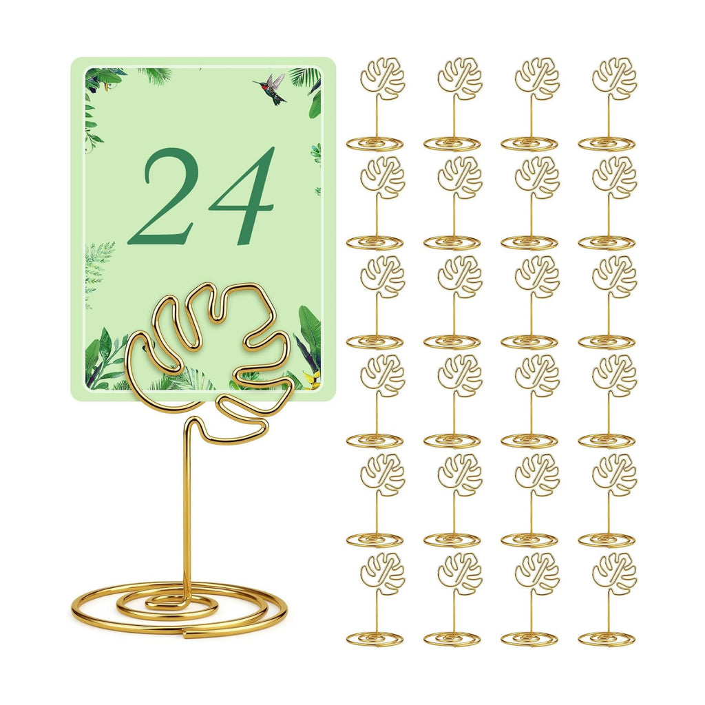 AceOrbit 24 Pcs Monstera Leaf Place Card Holders Gold Metal Number Stand