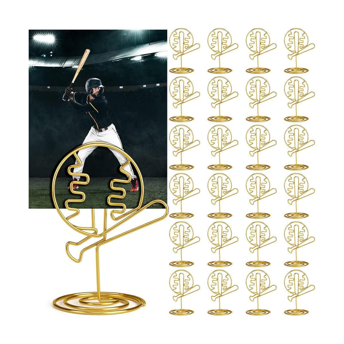AceOrbit 24 Pcs Baseball Holder Table Centerpieces Card Photo Stand Gold