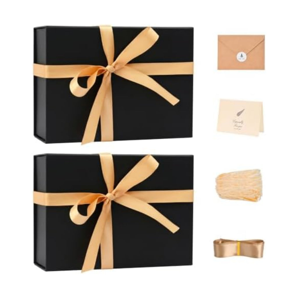 LIFELUM Black Magnetic Gift Box for Birthday Presents, 9.5"x7"x3.5"