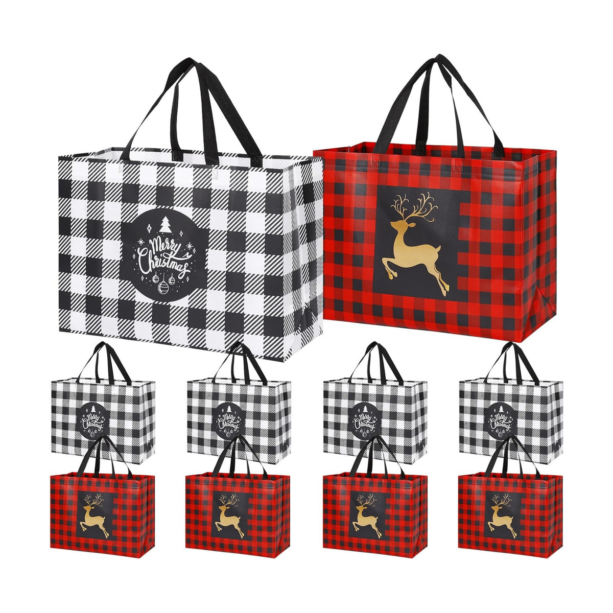 YANGTE 16 Pack Extra Large Christmas Gift Bags, Reusable Tote Bags with Handle Non-Woven Christmas Grocery Shopping Totes for Holiday Xmas, 20" × 15.7" × 7"