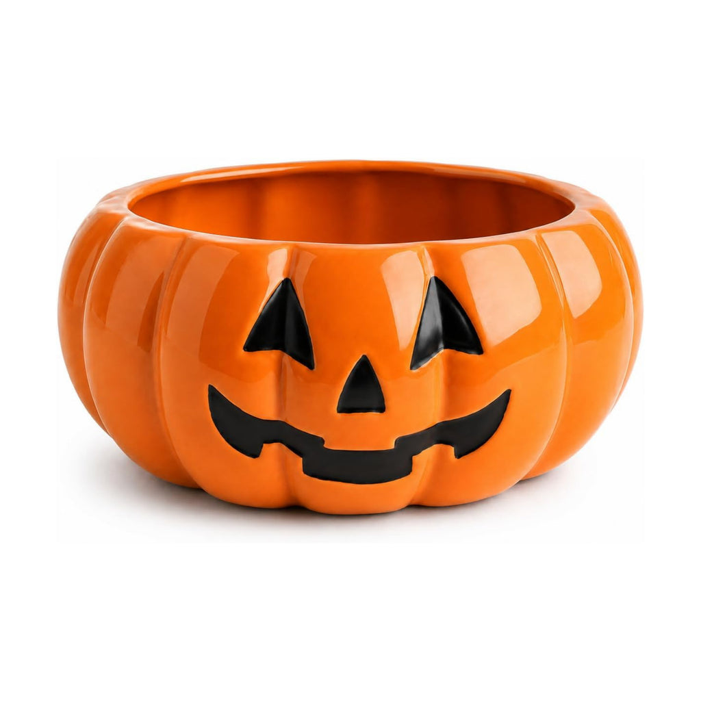 Halloween Pumpkin Candy Bowl 9.25” Ceramic Jack O Lantern Candy Dish