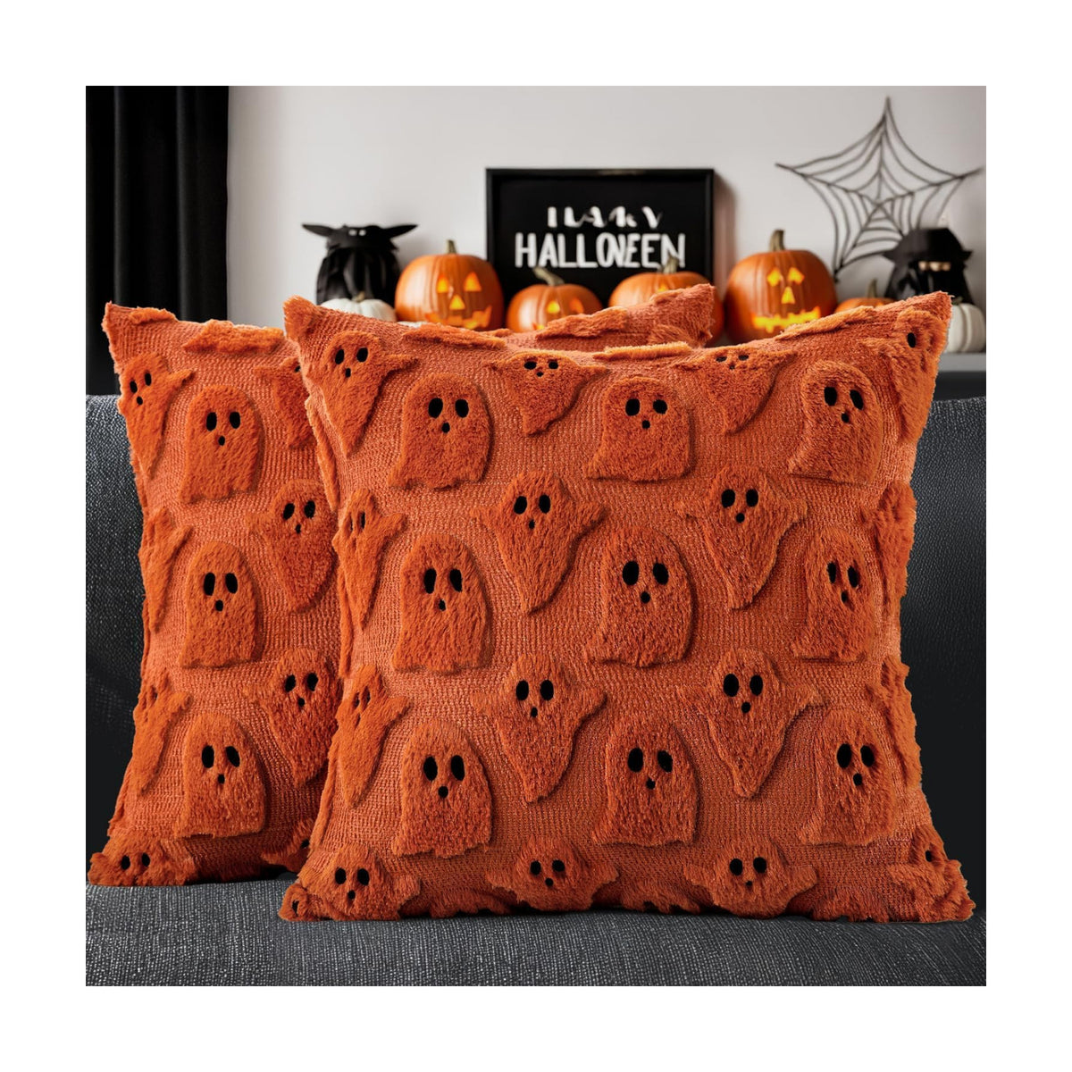 MIULEE Burnt Orange Halloween Pillow Covers Cute Ghost Fall Decor 20x20