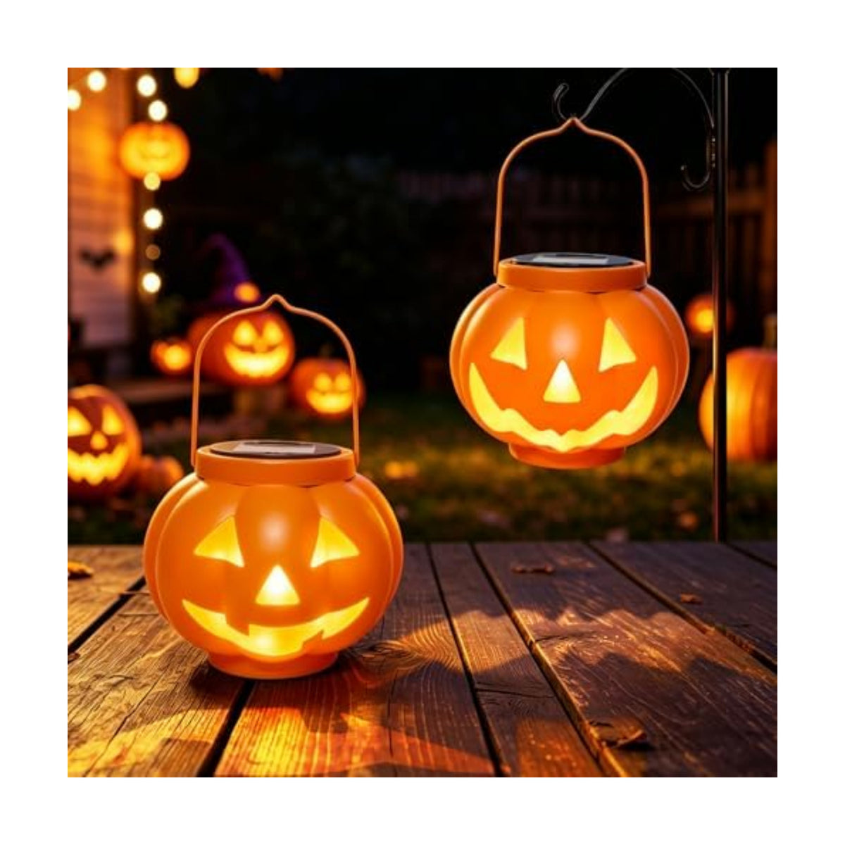 BRIGHTDECK Halloween Pumpkin Solar Lanterns 2 Pack, Jack O Lantern Pumpkin Lights for Halloween Decorations Outdoor, Weatherproof & Portable Fall Yard Decor (2Pack Warm White)