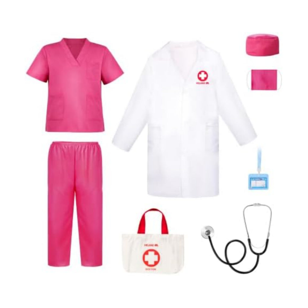 Meland Doctor Costume for Kids 3-10, Pretend Play Career Dress Up with Bag