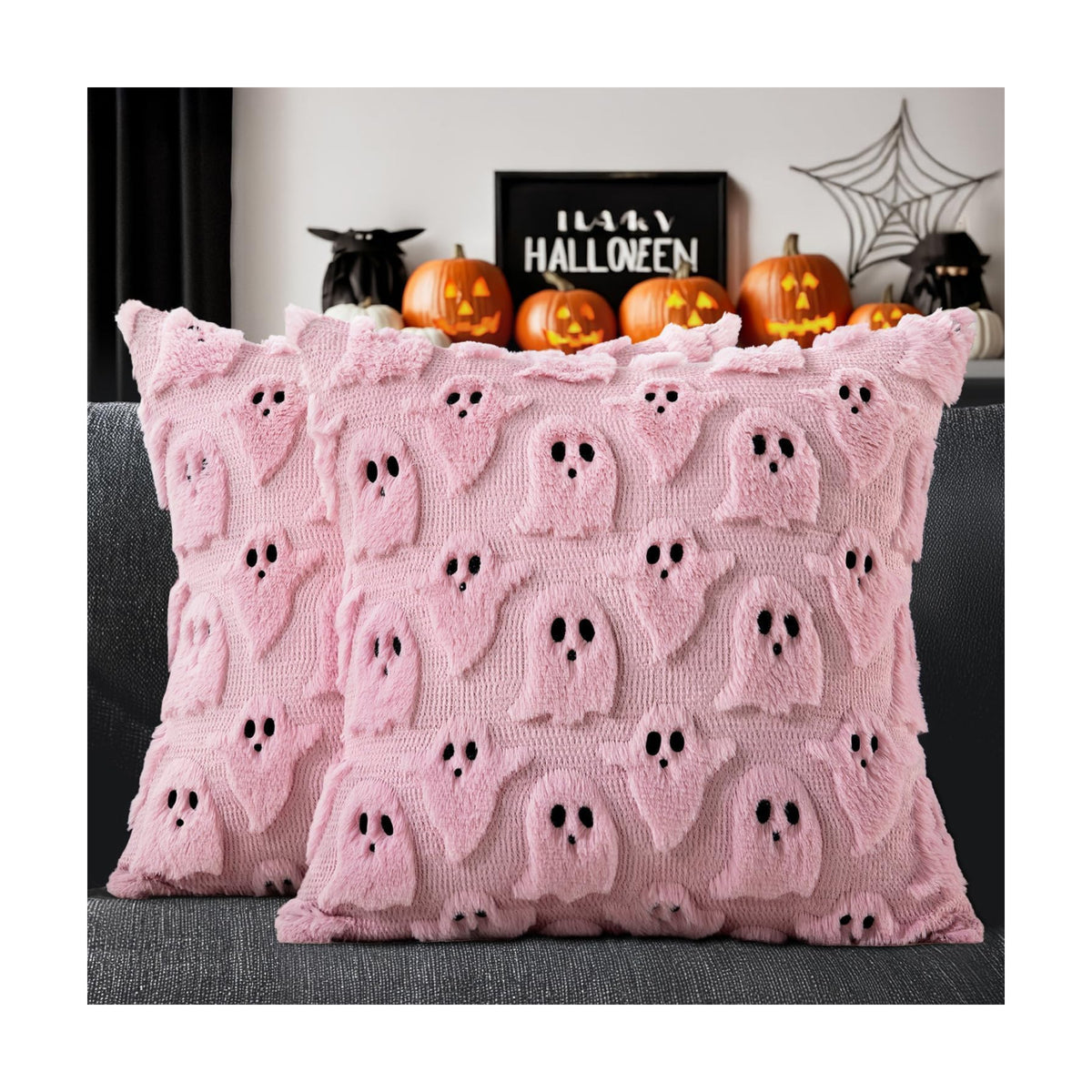MIULEE Pink Halloween Pillow Covers Cute Ghost Decor Set of 2 20x20