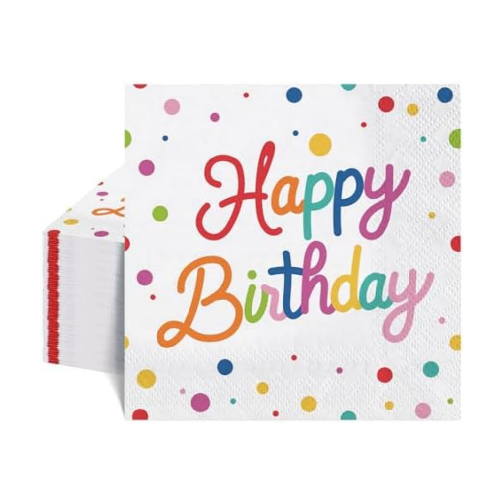 Natnarr 50 Pk Happy Birthday Napkins, 6.5" Rainbow Birthday Cocktail Napkin