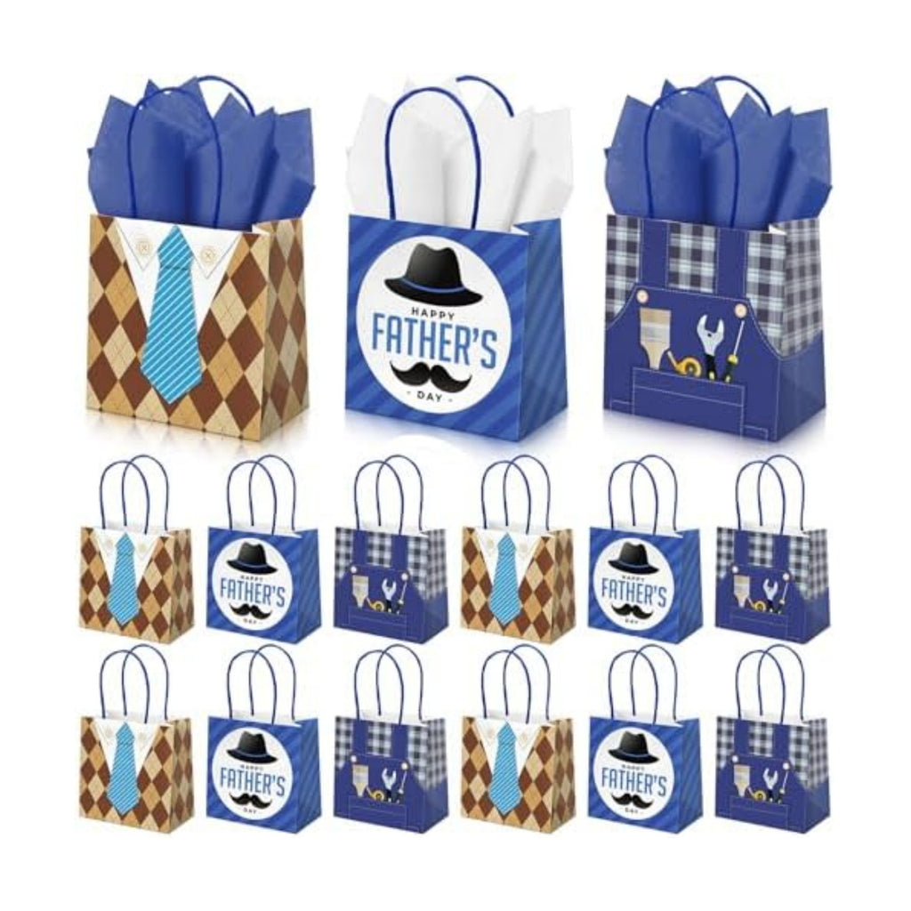 Silkfly 24 Pack Mini Father's Day Bags Bulk with Tissue Paper 5x5x3 Small Best Dad Gifts Bags with Handles Happy Father's Day Party Favors for Dad Grandpa Birthday Decoration Retail Wrapping
