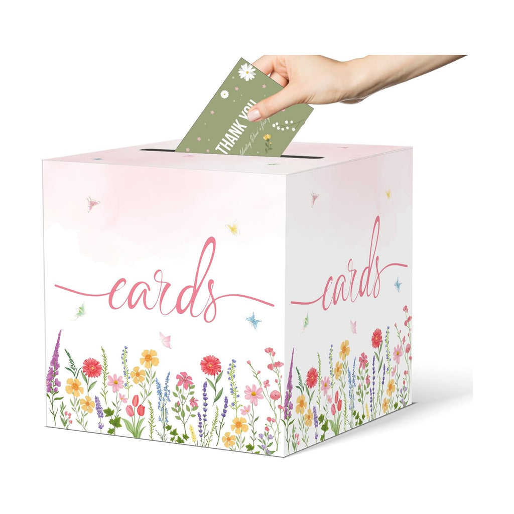 Watercolor Wildflower Wedding Card Box, Paperboard 8.7" Card Box for Party Graduation Birthday Wedding Bridal or Baby Showers Retirement Anniversary Valentine's Day
