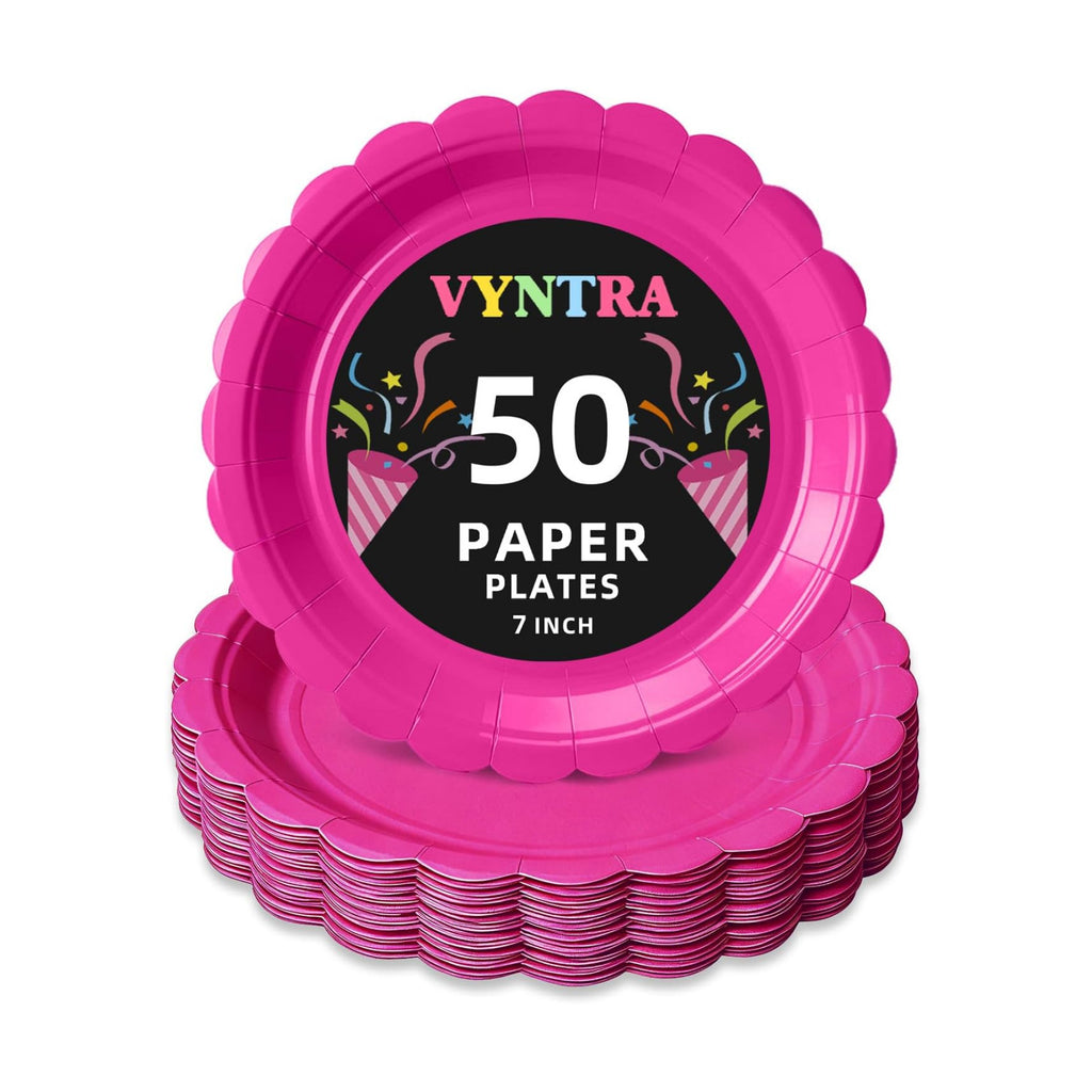 Vyntra 50 Pcs Hot Pink 7 Inch Scalloped Paper Dessert Plates