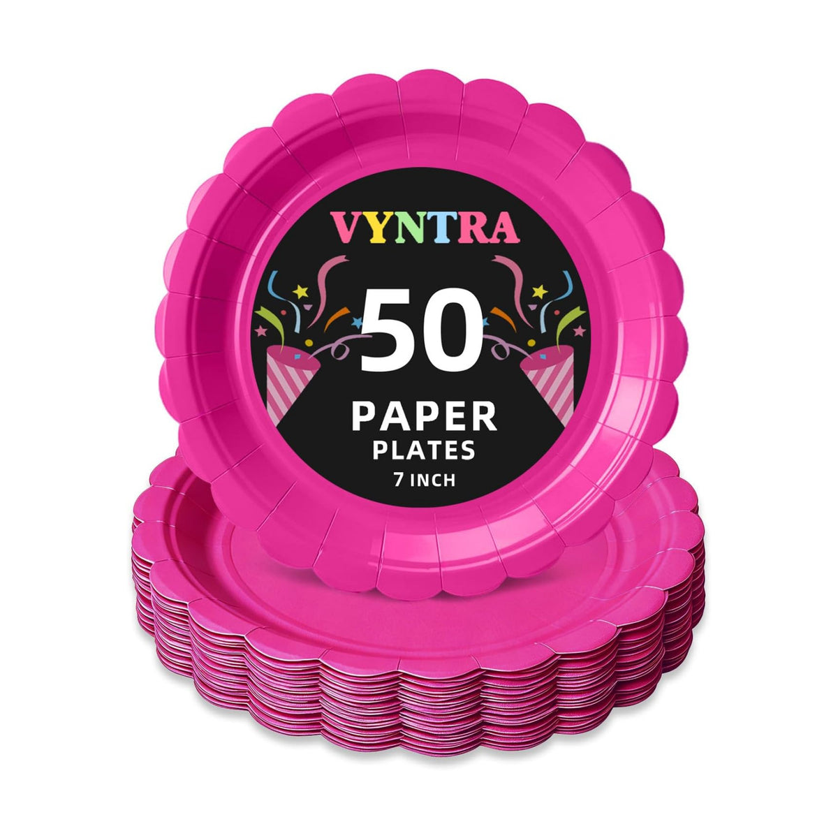 Vyntra 50 Pcs Hot Pink 7 Inch Scalloped Paper Dessert Plates