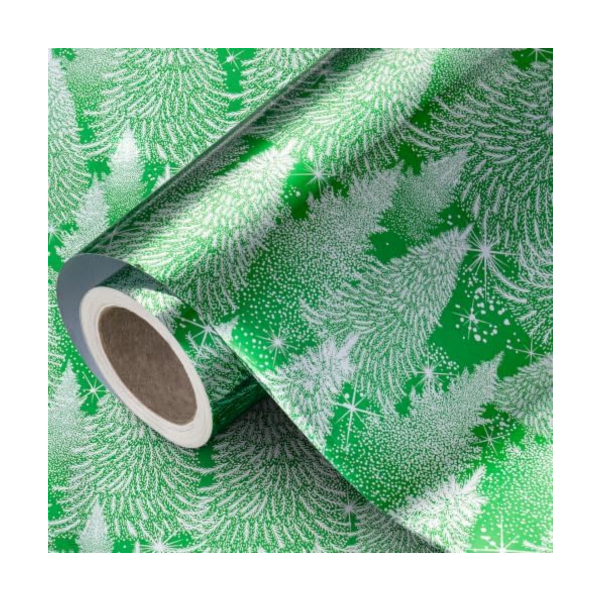 RUSPEPA Elegant Christmas Tree Wrapping Paper Roll, Mini Roll, Green Silver Christmas Tree and Sparkling Star Design Luxury Gift Wrap for Xmas Holiday, Winter Party, Wedding, 17 Inches x 16.4 Feet