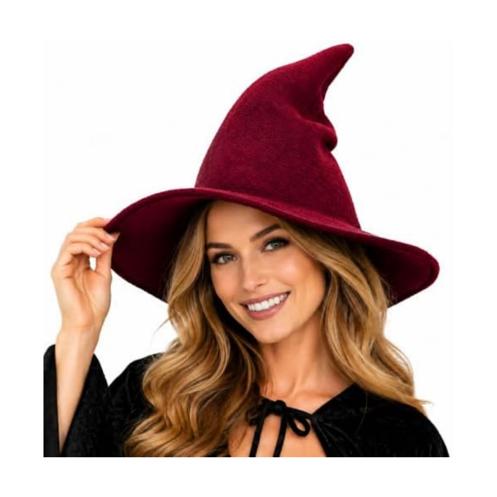 Women Witch Hat for Halloween Wool Hats Wide Brim Spire Knitted Cap for Party Masquerade Cosplay Costume Daily