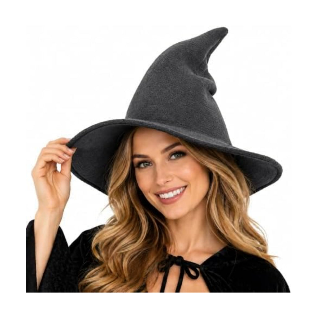 Women Witch Hat for Halloween Wool Hats Wide Brim Spire Knitted Cap for Party Masquerade Cosplay Costume Daily