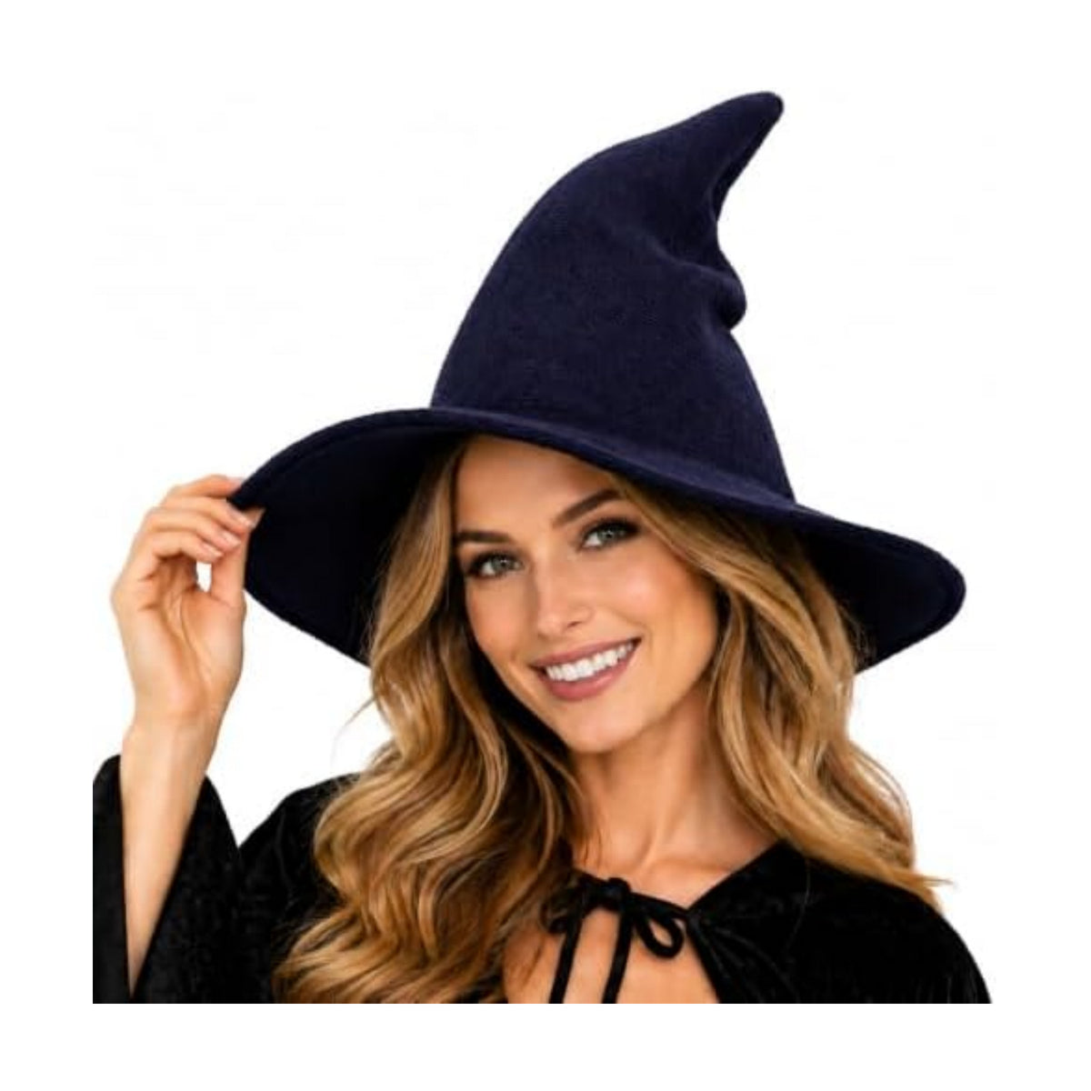 Women Witch Hat for Halloween Wool Hats Wide Brim Spire Knitted Cap for Party Masquerade Cosplay Costume Daily