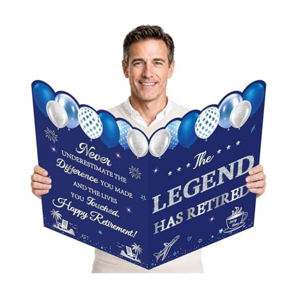 WNINK Blue Silver Retirement Card for Men Women, Jumbo Happy Retirement Guest Book Card with Envelope, Large Farewell Signing Card, The Legend Has Retired Party Decorations Gift