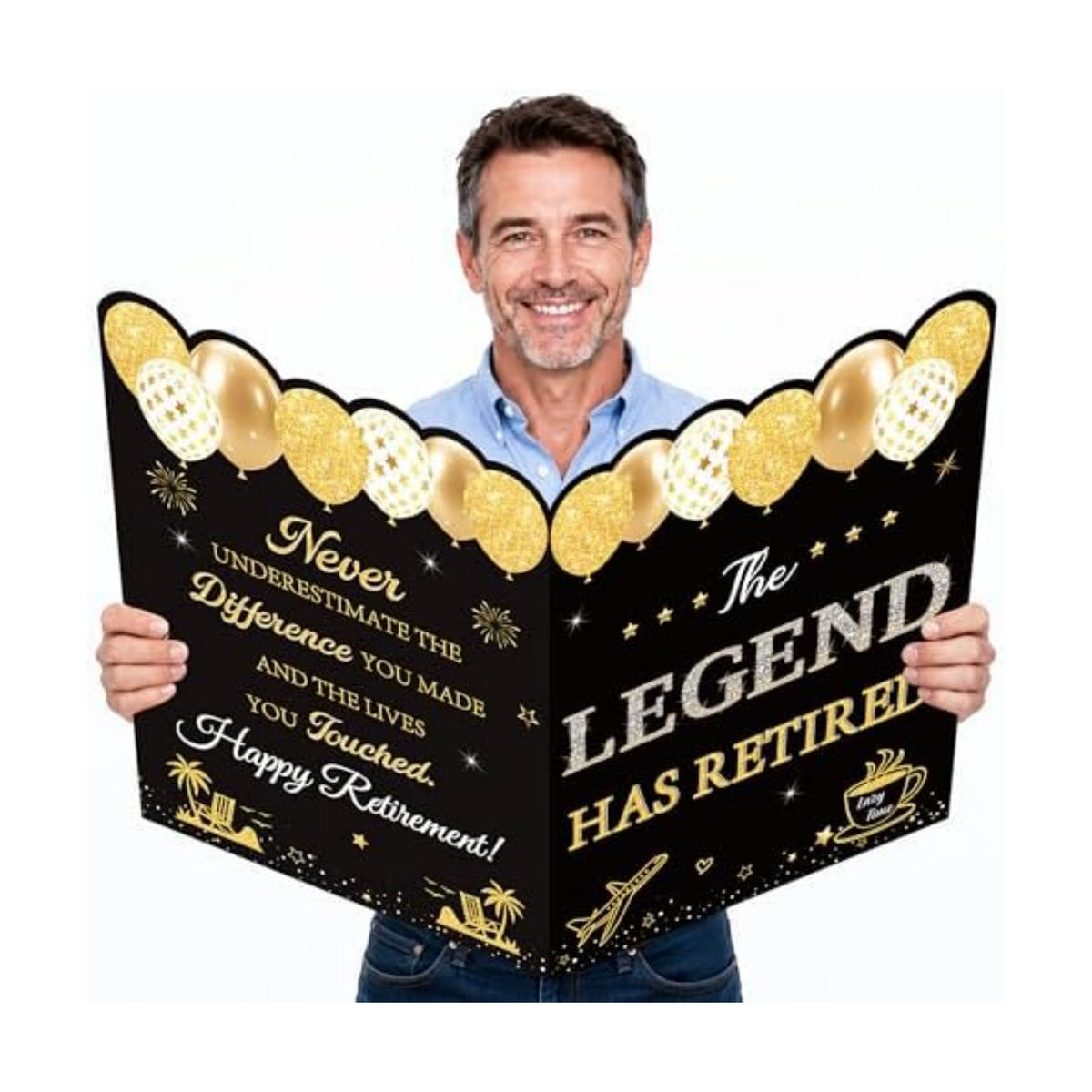 WNINK Black Gold Retirement Card for Men Women, Jumbo Happy Retirement Guest Book Card with Envelope, Large Farewell Signing Card, The Legend Has Retired Party Decorations Gift