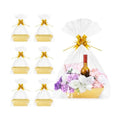 AFOROEOA 6 Pack Gold Baskets For Gifts Empty, 10x8" Thick Paper Basket with 6 Clear Bags and 6 Gold Bows, Empty Gift Baskets for Christmas Valentine Easter Birthday Anniversary Luxury Wrapping