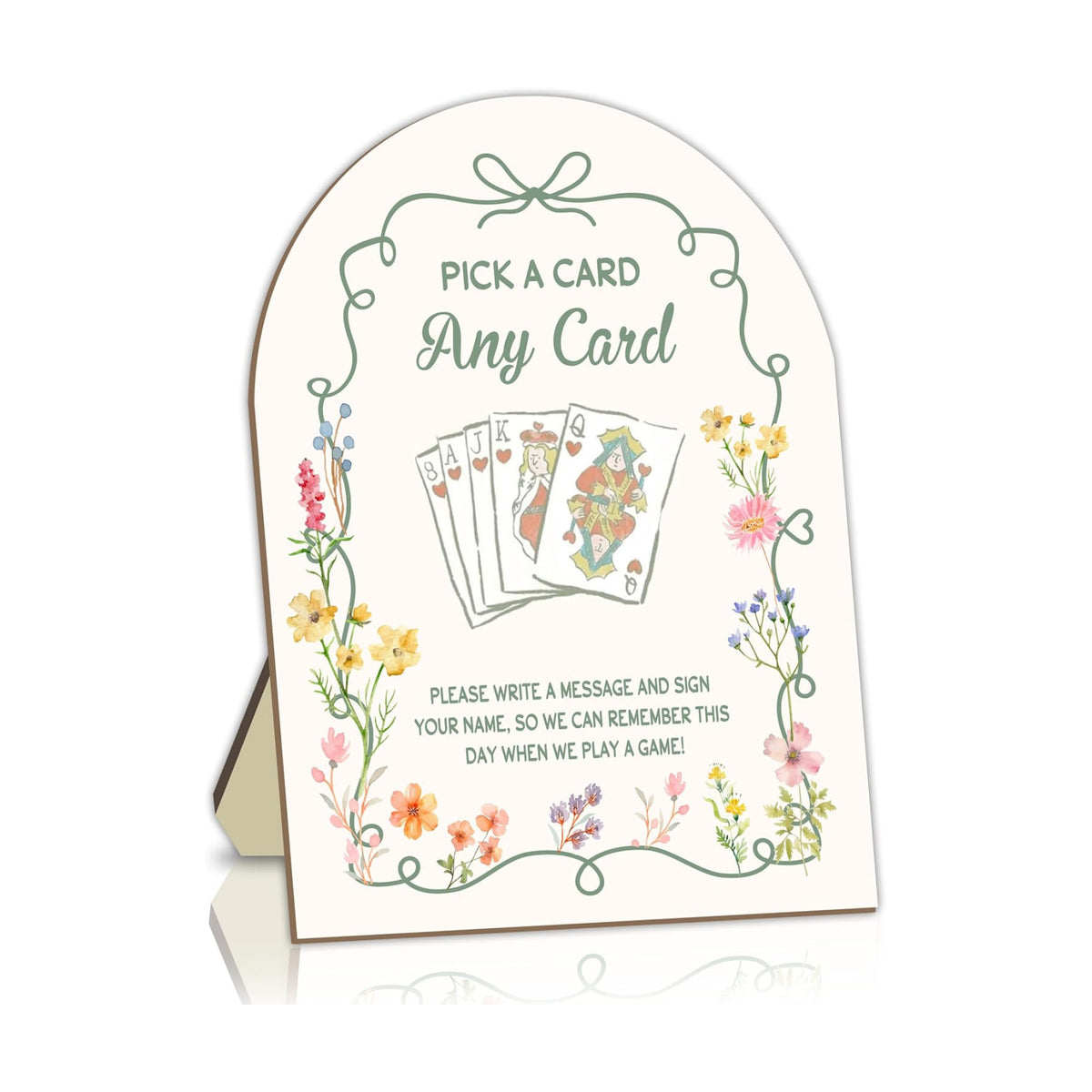 Playing Card Guest Book Sign, 8x10 Inch Arch Wooden Table Sign With Stand