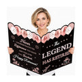 WNINK Jumbo Retirement Card for Women, Black Rose Gold Happy Retirement Guest Book with Envelope, Large Farewell Signing Card, The Legend Has Retired Decorations Gift