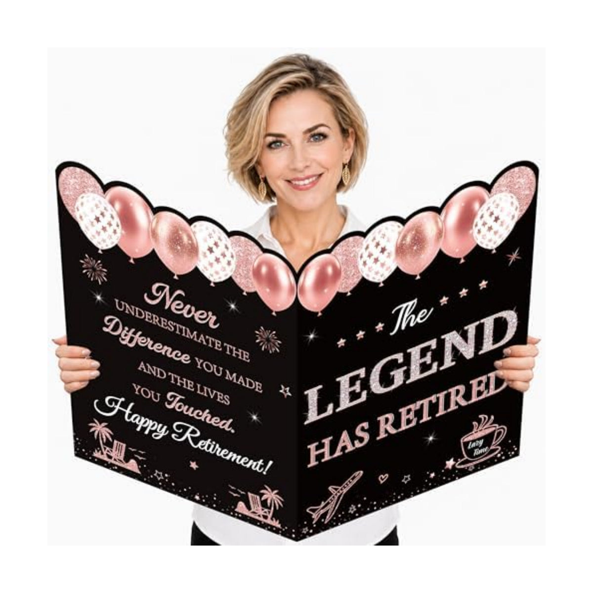 WNINK Jumbo Retirement Card for Women, Black Rose Gold Happy Retirement Guest Book with Envelope, Large Farewell Signing Card, The Legend Has Retired Decorations Gift