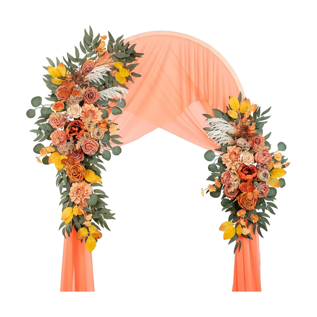 Lisuun Artificial Wedding Arch Flowers with Chiffon Runner, Pack of 3