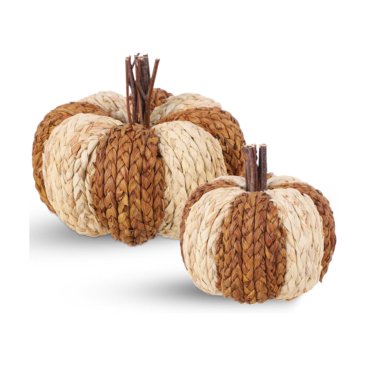 winemana Wicker Rattan Pumpkins Neutral Fall Decor for Table Centerpiece