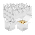 EUSOAR 3x3x3 Gift Boxes, 60pcs Small Candy Favor Gift Boxes Mini Bakery Cookies Box with Silver Ribbon, Square Paper Chocolate Containers for Wedding Birthday Bridal Party Favor Decoration-Silver