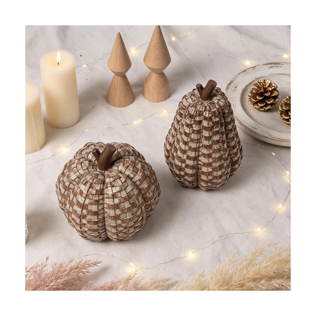 winemana 2 Pack Fall Pumpkin Decor, Woven Resin Pumpkins for Indoor Home