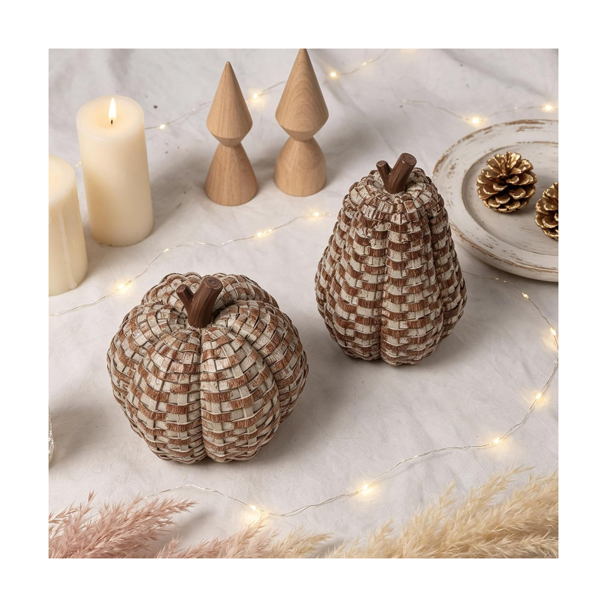 winemana 2 Pack Fall Pumpkin Decor, Woven Resin Pumpkins for Indoor Home