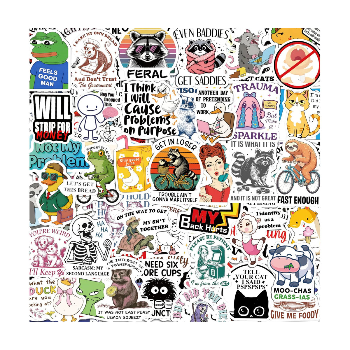 300pcs Holographic Funny Stickers for Adults, Meme Sarcastic Sticker Pack