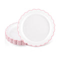 NatNarr 30 Pk Pink Paper Plates 7" Scalloped Pink White Dessert Cake Plates