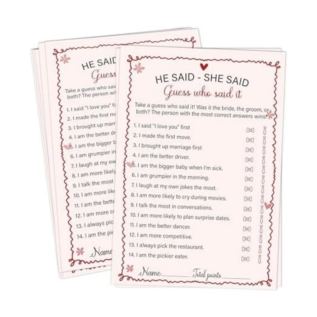 He Said She Said - Pink Bridal Shower Games Cards - 30 Fun Wedding Party Game Cards for Bridal Shower, Engagement, Bachelorette & Newlywed Party, Icebreaker Activity Supplies & Decorations
