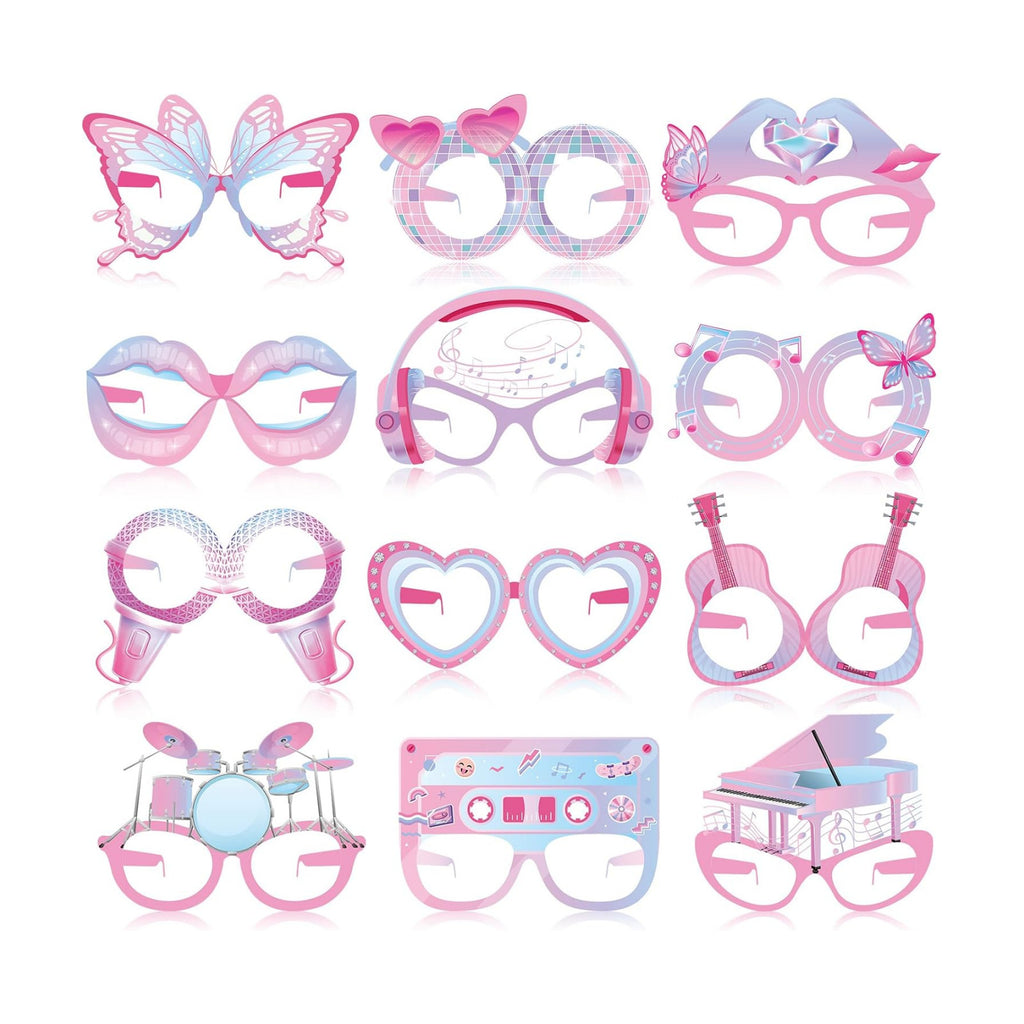 36 Pcs Music Era Themed Party Decorations Eyeglasses Era Themed Pastel Paper Glasses Concert Birthday Decor Music Lover Photo Booth Props Frame for Woman Birthday Party Decor Supplies Gift