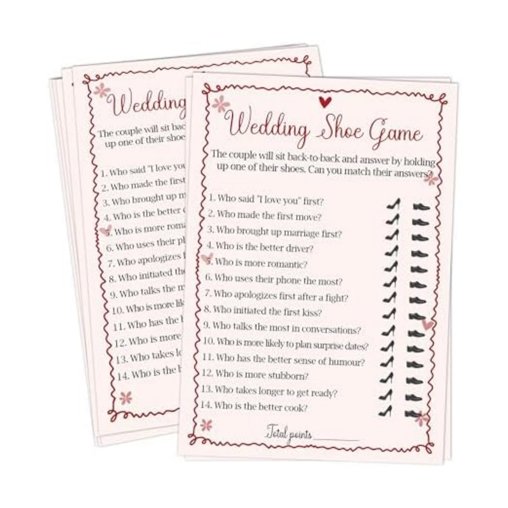 Pink Bridal Shower Wedding Shoe Games Cards - 30 Fun Wedding Party Game Cards for Bridal Shower, Engagement, Bachelorette & Newlywed Party, Icebreaker Activity Supplies & Decorations
