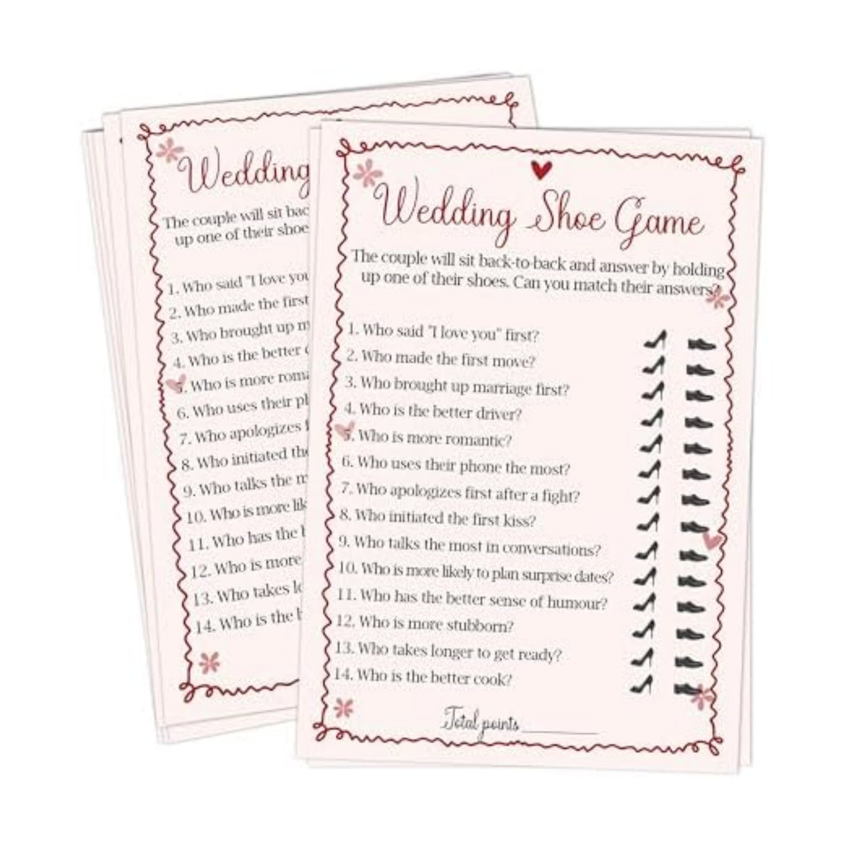 Pink Bridal Shower Wedding Shoe Games Cards - 30 Fun Wedding Party Game Cards for Bridal Shower, Engagement, Bachelorette & Newlywed Party, Icebreaker Activity Supplies & Decorations