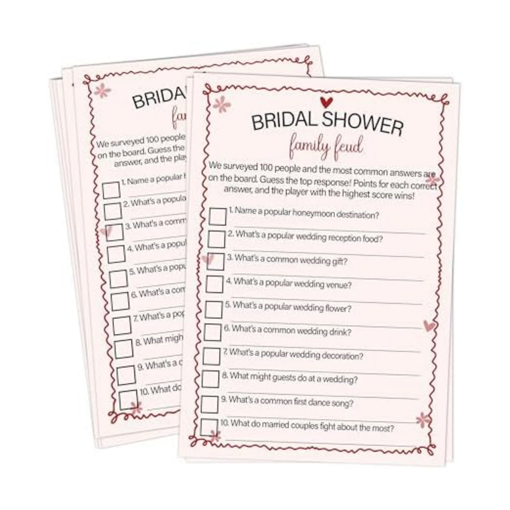 Pink Bridal Shower Family Feud Games Cards - 30 Fun Wedding Party Game Cards for Bridal Shower, Engagement, Bachelorette & Newlywed Party, Icebreaker Activity Supplies & Decorations