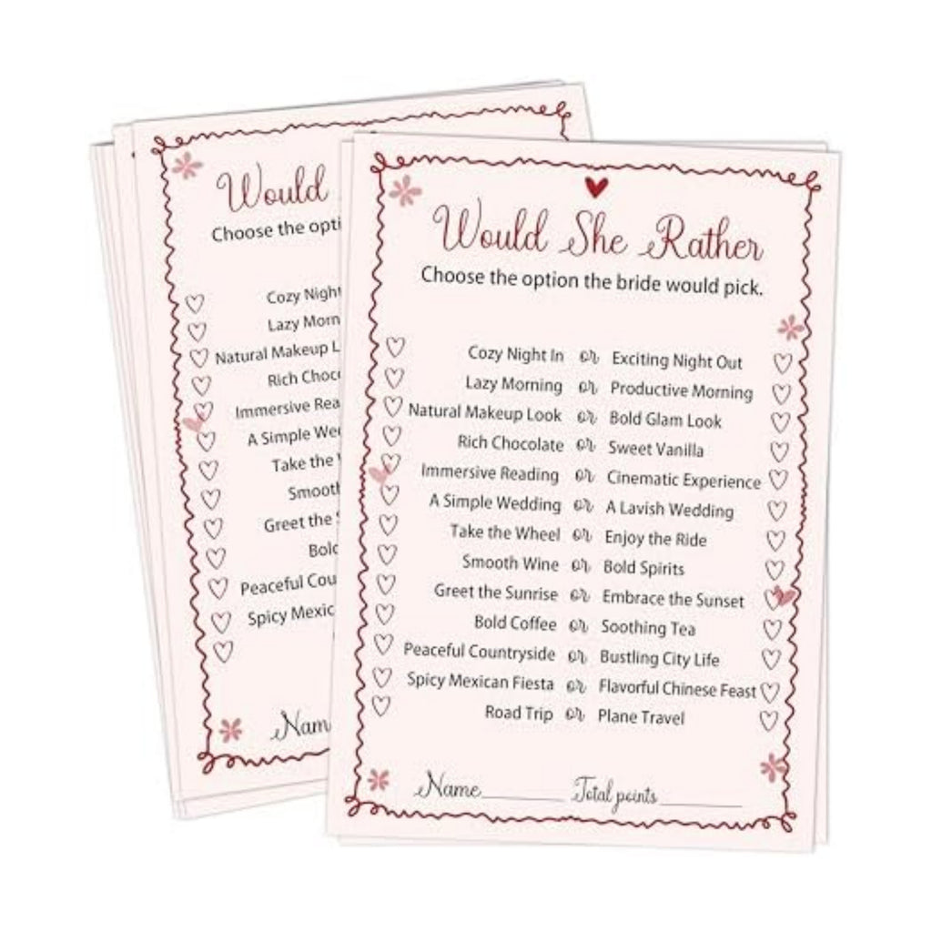 Pink Would She Rather Bridal Shower Games Cards - 30 Fun Wedding Party Game Cards for Bridal Shower, Engagement, Bachelorette & Newlywed Party, Icebreaker Activity Supplies & Decorations