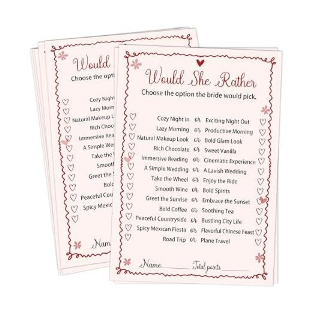 Pink Would She Rather Bridal Shower Games Cards - 30 Fun Wedding Party Game Cards for Bridal Shower, Engagement, Bachelorette & Newlywed Party, Icebreaker Activity Supplies & Decorations