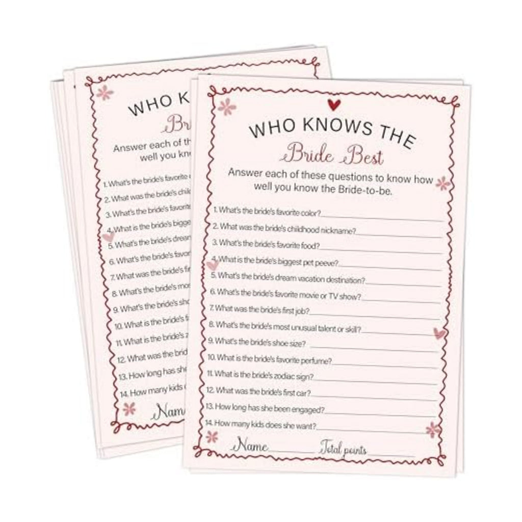 Pink Bridal Shower Games Cards - Who Knows The Bride Best - 30 Fun Wedding Party Game Cards for Bridal Shower, Engagement, Bachelorette & Newlywed Party, Icebreaker Activity Supplies & Decorations