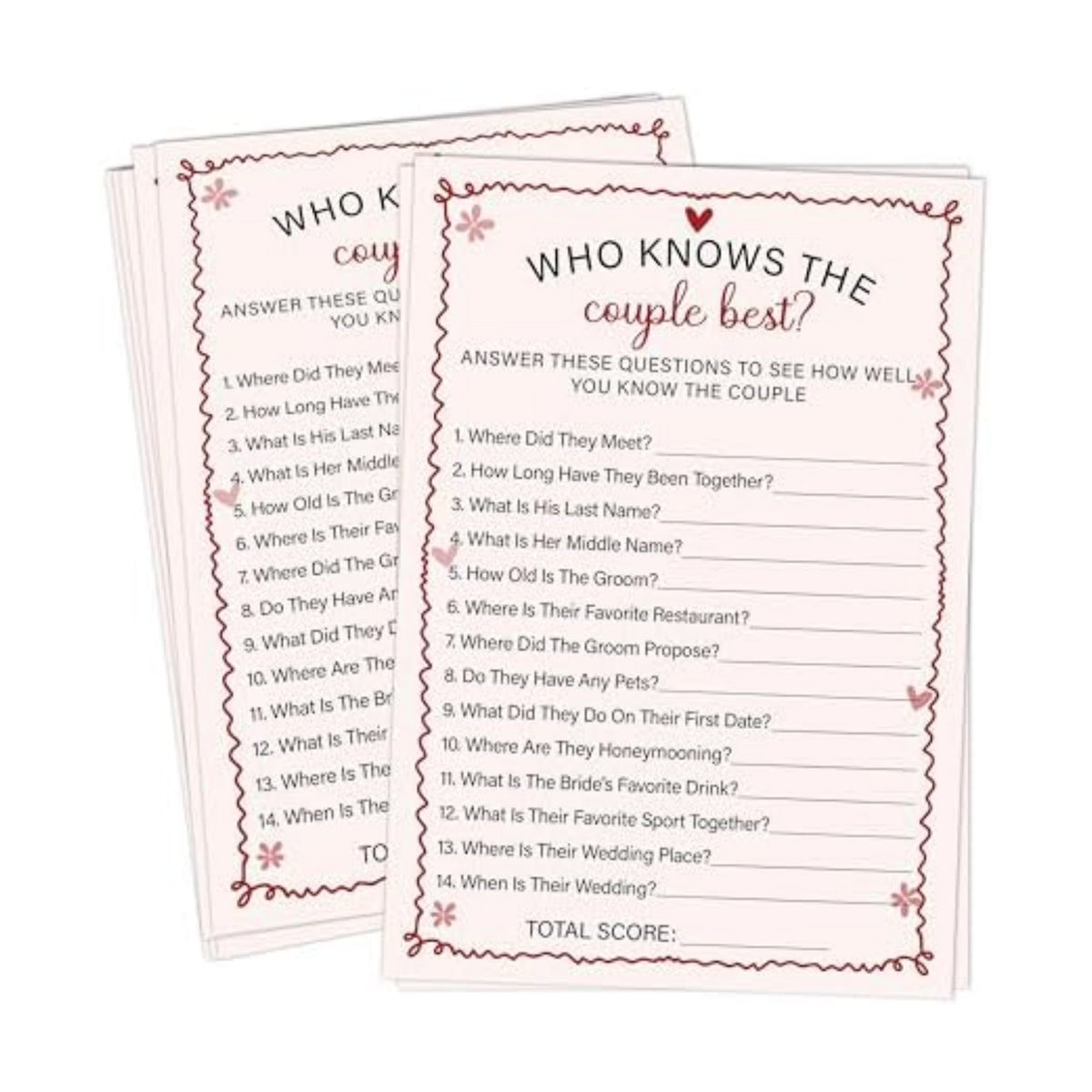 Who Knows The Couple Best - Pink Bridal Shower Games Cards - 30 Fun Wedding Party Game Cards for Bridal Shower, Engagement, Bachelorette & Newlywed Party, Icebreaker Activity Supplies & Decorations