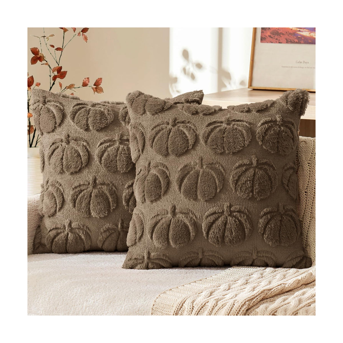 MIULEE Fall Pillow Covers Pumpkin Fall Decor 20x20 Coco Brown