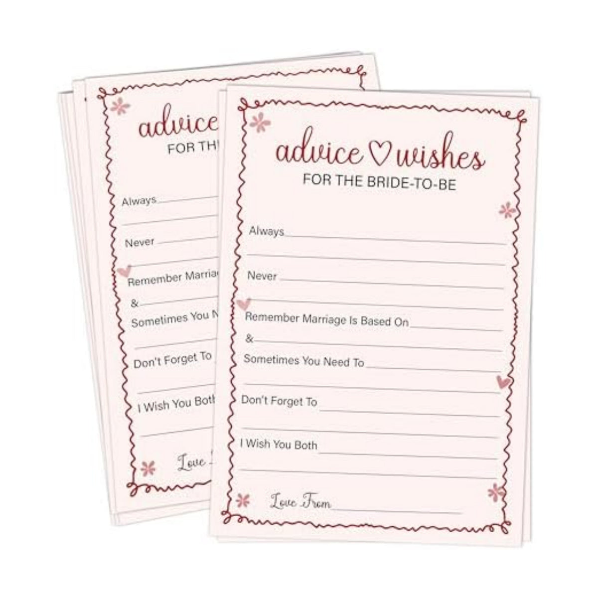 Wedding Advice & Wishes Cards for Mr and Mrs, 30 Pink Double-Sided Advice Cards for Guests, Engagement Party, Bridal Shower, Wedding Reception & Newlyweds Party Decorations & Supplies
